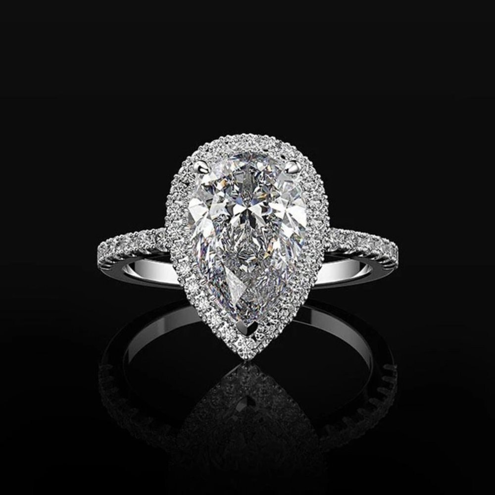 🍁 Elegant Water Drop Bright Zircon Thin Pear Wedding Ring for Women, PD510